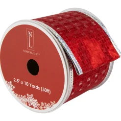 Shimmery Red and Silver Horizontal Wired Christmas Craft Ribbon 2.5" x 10 Yards Ribbons & Bows