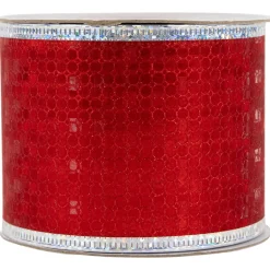Shimmery Red and Silver Horizontal Wired Christmas Craft Ribbon 2.5