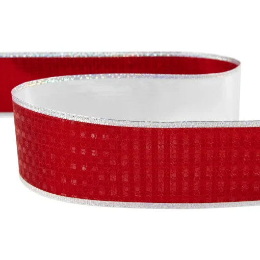 Shimmery Red and Silver Horizontal Wired Christmas Craft Ribbon 2.5" x 10 Yards Ribbons & Bows