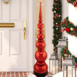 Online Shiny Ball Finial Tower Commercial Christmas Decoration - 4.5' - Red Commercial