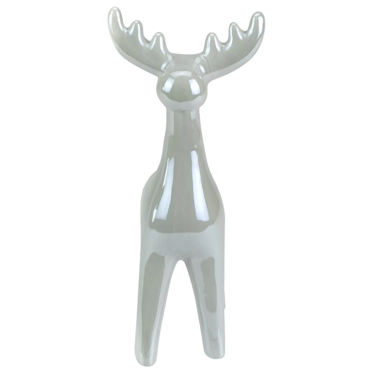 Hot Shiny Ceramic Reindeer Christmas Figure - 7" - Grey Animals