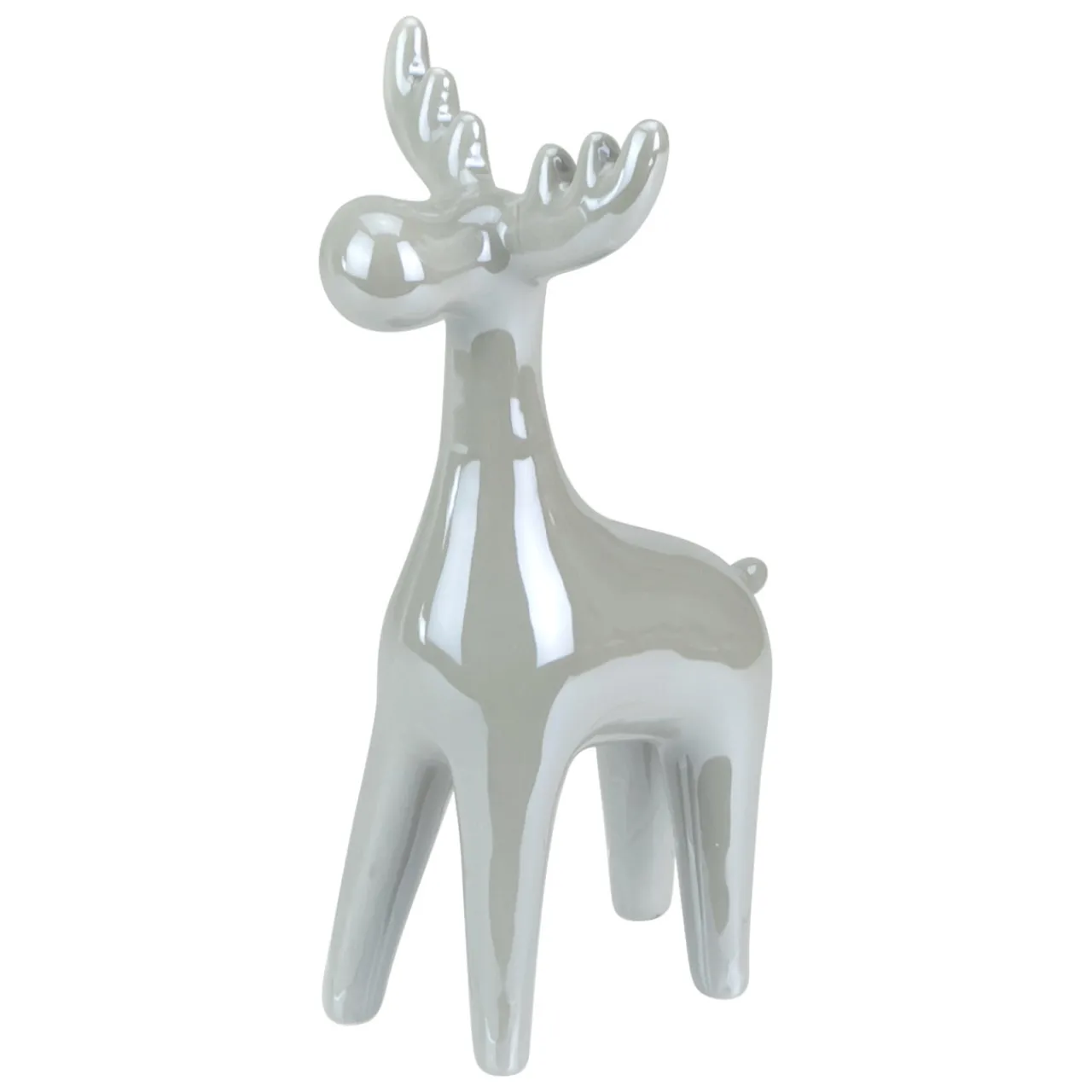 Hot Shiny Ceramic Reindeer Christmas Figure - 7" - Grey Animals