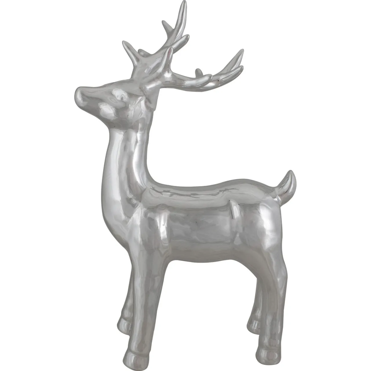 Discount Shiny Ceramic Standing Reindeer Christmas Decoration - 14" - Silver Animals