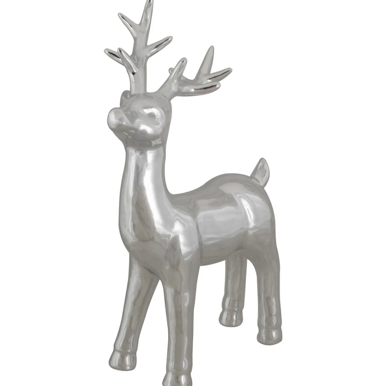 Discount Shiny Ceramic Standing Reindeer Christmas Decoration - 14" - Silver Animals