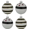 Outlet Shiny Finish Striped Christmas Glass Ball Ornaments - 3" (80mm) - White and Black - Set of 4 Glass|Ball Ornaments