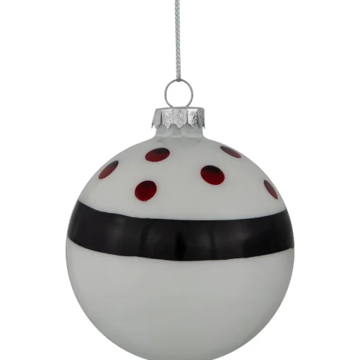 Outlet Shiny Finish Striped Christmas Glass Ball Ornaments - 3" (80mm) - White and Black - Set of 4 Glass|Ball Ornaments
