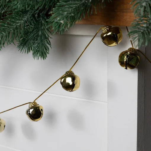 Shiny Metal Christmas Jingle Bells Garland - 7.5' - Gold Novelty