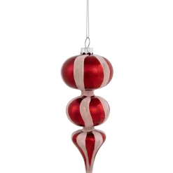 Clearance Shiny Red and Frosted Striped Candy Cane Finial Glass Christmas Ornament - 5.5" Finials|Pendants