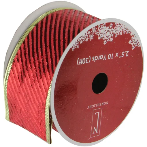 Online Shiny Red and Gold Striped Wired Christmas Craft Ribbon 2.5" x 10 Yards Ribbons & Bows