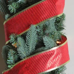Online Shiny Red and Gold Striped Wired Christmas Craft Ribbon 2.5