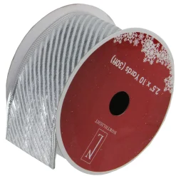 Shiny Silver Diagonal Striped Wired Christmas Craft Ribbon 2.5" x 10 Yards Ribbons & Bows