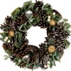 New Silver and Green Mixed Foliage and Pinecone Christmas Wreath, 13.5-Inch, Unlit Unlit