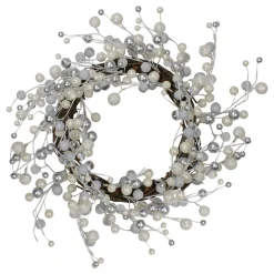 Online Silver and White Ball Ornaments Christmas Wreath, 20-Inch, Unlit Unlit
