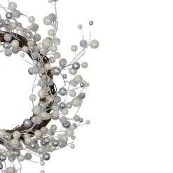 Online Silver and White Ball Ornaments Christmas Wreath, 20-Inch, Unlit Unlit