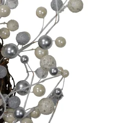 Online Silver and White Ball Ornaments Christmas Wreath, 20-Inch, Unlit Unlit