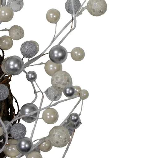 Online Silver and White Ball Ornaments Christmas Wreath, 20-Inch, Unlit Unlit