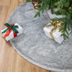 Online Silver Fox Faux Fur Christmas Tree Skirt - 48" Cloth|Metal