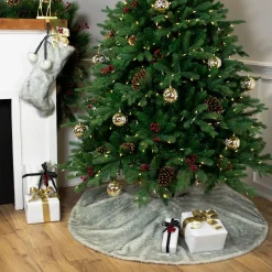 Online Silver Fox Faux Fur Christmas Tree Skirt - 48