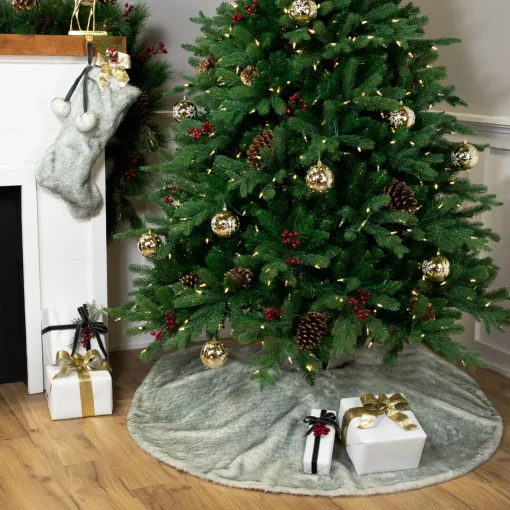 Online Silver Fox Faux Fur Christmas Tree Skirt - 48" Cloth|Metal