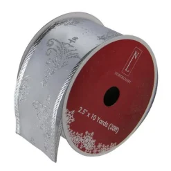 Online Silver Glittering Trees Christmas Wired Craft Ribbon 2.5" x 10 Yards Ribbons & Bows