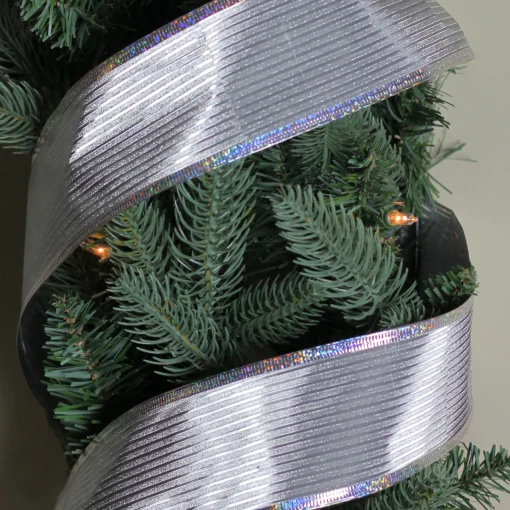 Best Silver Horizontal Striped Wired Christmas Craft Ribbon 2.5" x 10 Yards Ribbons & Bows