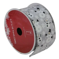 Online Silver Snowmen and Snowflakes Wired Christmas Craft Ribbon 2.5" x 10 Yards Ribbons & Bows