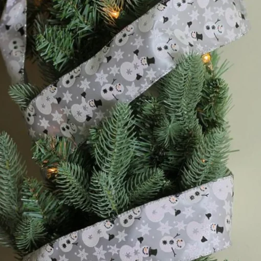 Online Silver Snowmen and Snowflakes Wired Christmas Craft Ribbon 2.5" x 10 Yards Ribbons & Bows