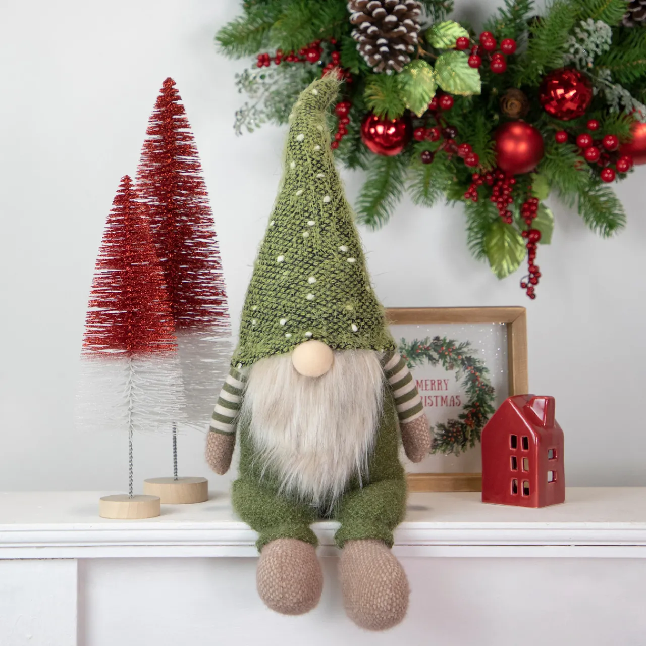 Best Sitting Christmas Gnome Decoration - 20.5" - Olive Green Gnomes
