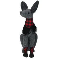 Discount Sitting Dog with Plaid Collar Christmas Decoration - 14.5” - Gray and Red Animals