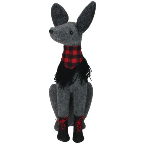 Discount Sitting Dog with Plaid Collar Christmas Decoration - 14.5” - Gray and Red Animals