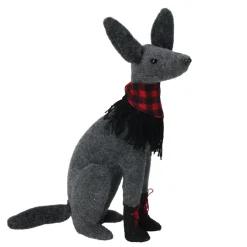 Discount Sitting Dog with Plaid Collar Christmas Decoration - 14.5” - Gray and Red Animals