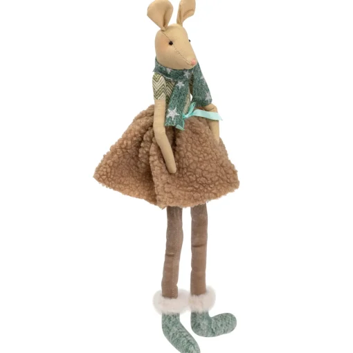 Hot Sitting Girl Mouse in Plush Dress with Dangling Legs Christmas Figure - 18" Animals