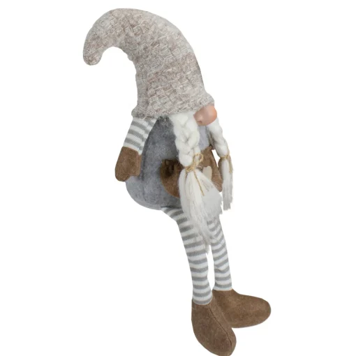 New Sitting Girl with Braids Christmas Gnome Figure - 7.5" - Gray and Beige Gnomes