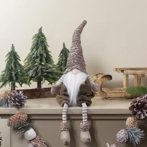 Online Sitting Gnome with Striped Dangling Legs Christmas Figure - 18.5" - Brown Gnomes