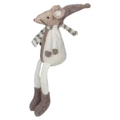 Clearance Sitting Plush Christmas Mouse Figure - 9.5" - Cream Animals