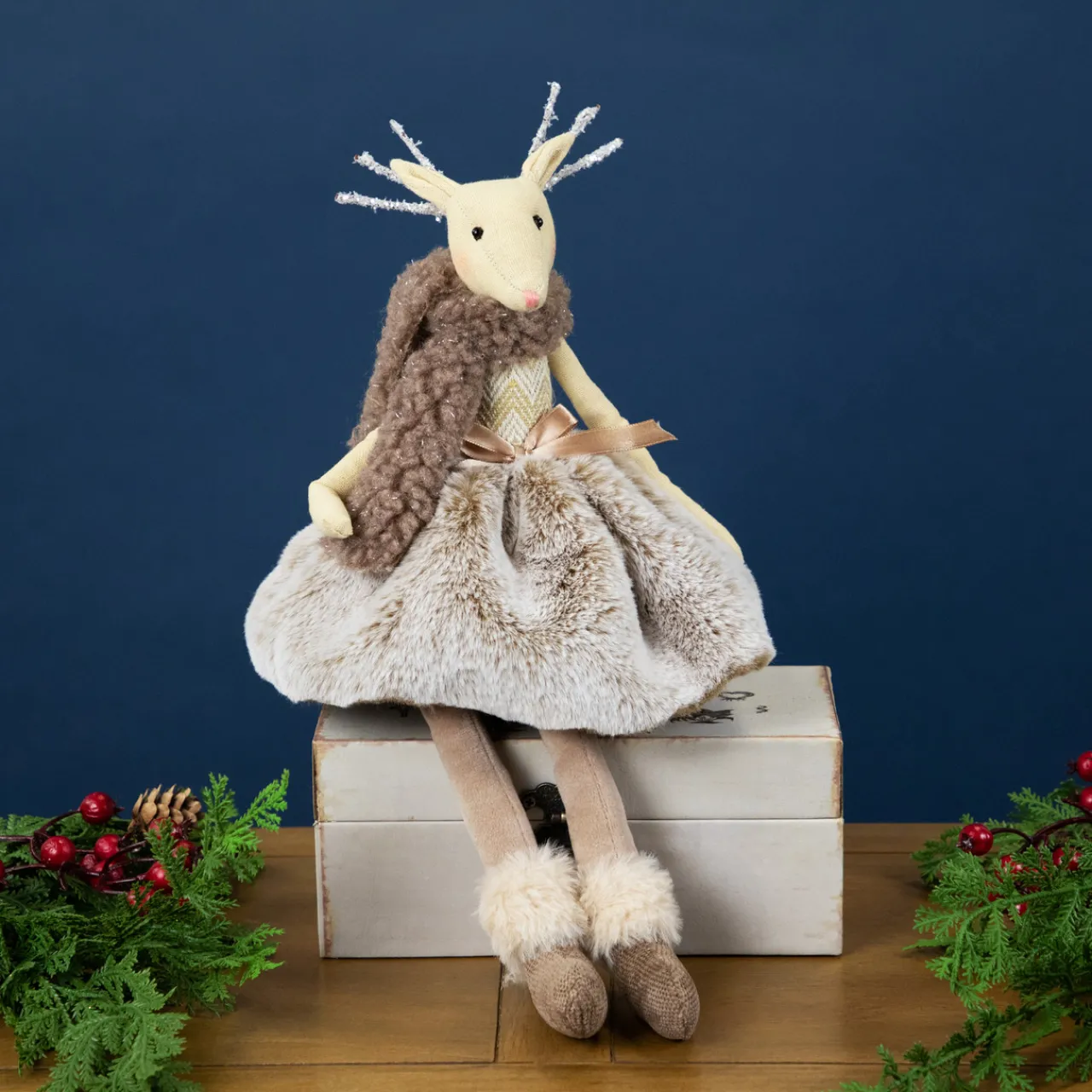 Discount Sitting Reindeer Girl with Dangling Legs Christmas Figure - 18" Animals