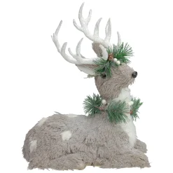 Sale Sitting Sisal Reindeer with Wreath Christmas Figure - 12.75" - Gray Animals