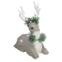 Sale Sitting Sisal Reindeer with Wreath Christmas Figure - 12.75" - Gray Animals