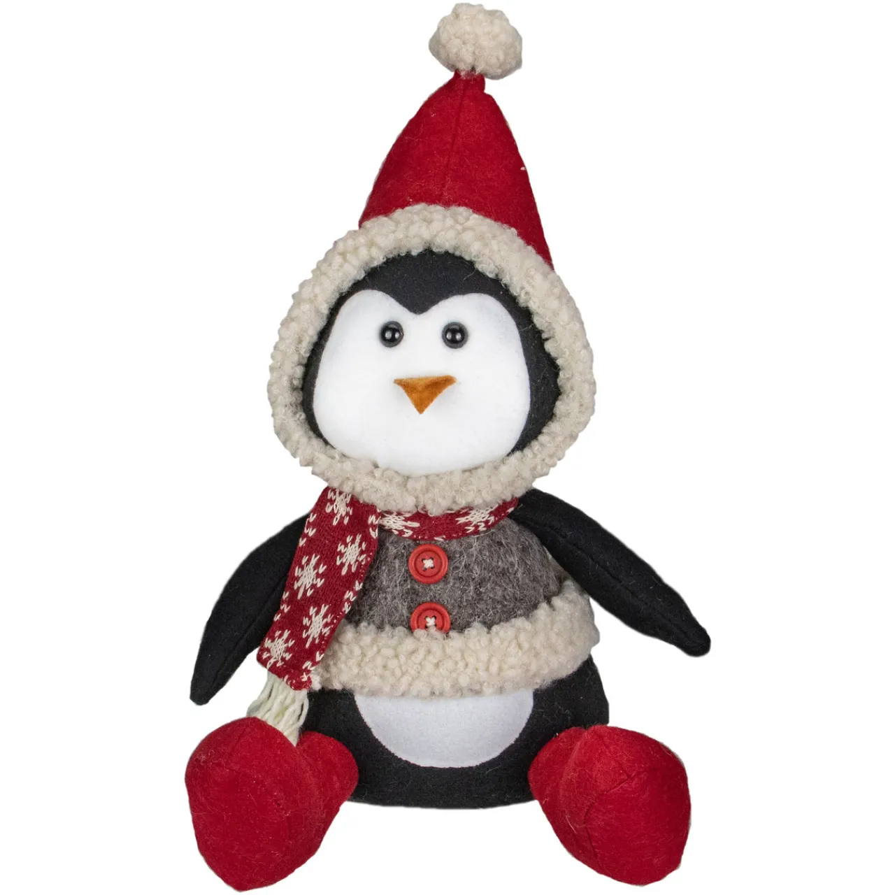 Discount Sitting Winter Penguin Christmas Figure - 15" Red, White, and Black Animals