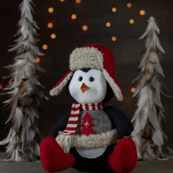 Sale Sitting Winter Penguin with Trapper Hat Christmas Decoration - 12" Animals