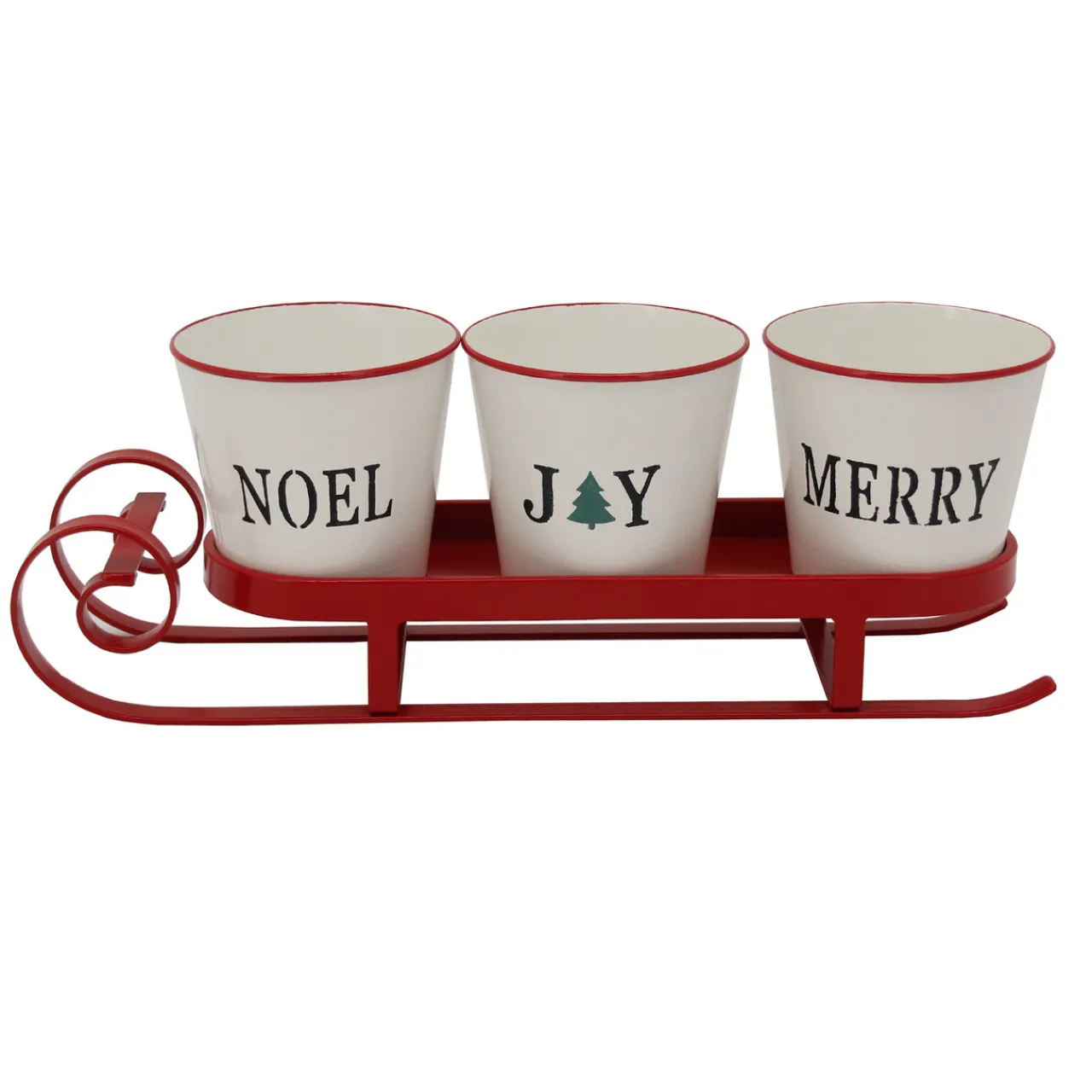 Hot Sleigh with "Noel", "Joy" and "Merry" Buckets Christmas Centerpiece - 18.75" - Red Sleighs