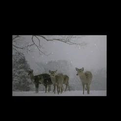 Best Small Fiber Optic Lighted Winter Woods with Deer Canvas Wall Art 12" x 11.75" Door