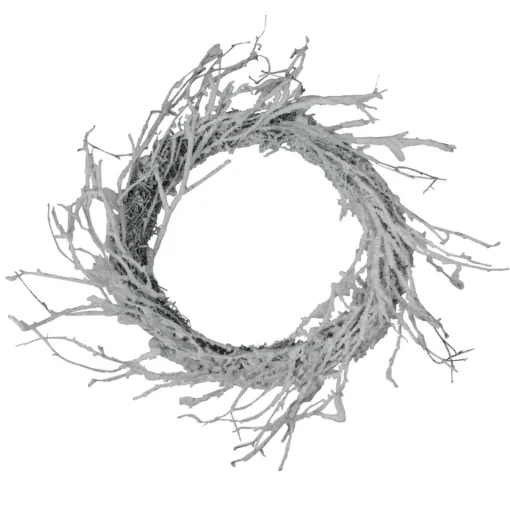 Snow Flocked and Iridescent Glitter Twig Artificial Christmas Wreath - 24-Inch, Unlit Unlit