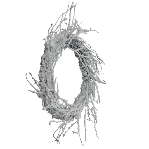 Snow Flocked and Iridescent Glitter Twig Artificial Christmas Wreath - 24-Inch, Unlit Unlit