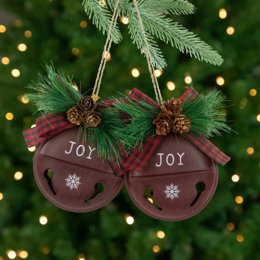 Hot Snowflake "Joy" Jingle Bell Disc Ornaments - 5" - Set of 2 Disk Ornaments