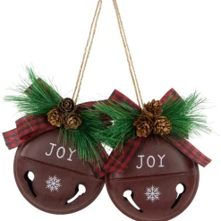 Hot Snowflake "Joy" Jingle Bell Disc Ornaments - 5" - Set of 2 Disk Ornaments