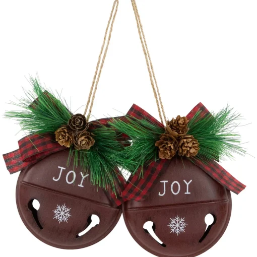 Hot Snowflake "Joy" Jingle Bell Disc Ornaments - 5" - Set of 2 Disk Ornaments