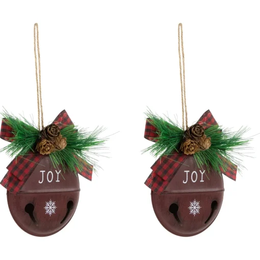 Hot Snowflake "Joy" Jingle Bell Disc Ornaments - 5" - Set of 2 Disk Ornaments
