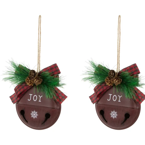 Hot Snowflake "Joy" Jingle Bell Disc Ornaments - 5" - Set of 2 Disk Ornaments
