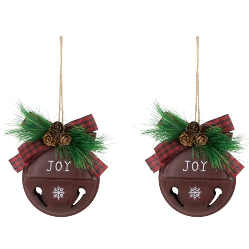 Hot Snowflake "Joy" Jingle Bell Disc Ornaments - 5" - Set of 2 Disk Ornaments